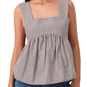Brown Open Back Gingham Top